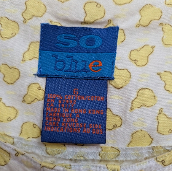 VTG So Blue Pear Fruit Print 100% Cotton Short Sleeve Shift Dress Size 6 - Picture 3 of 10
